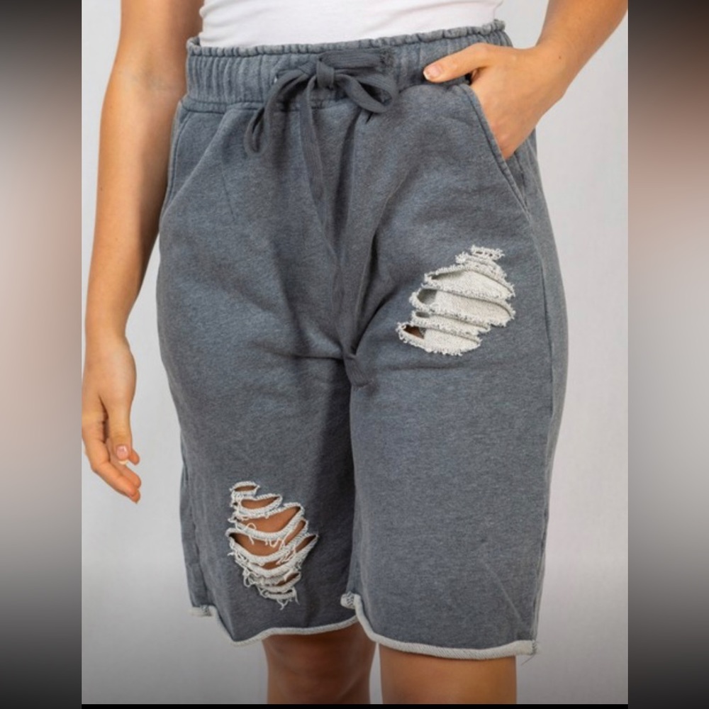 White Birch Distressed Sweat Shorts